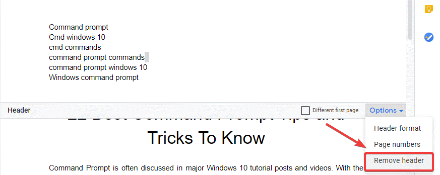 Choose Remove Header