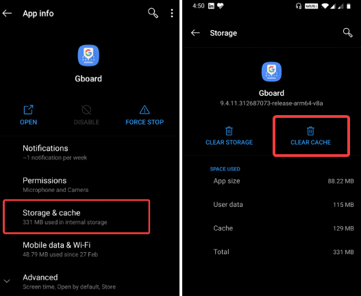 Clear App Cache