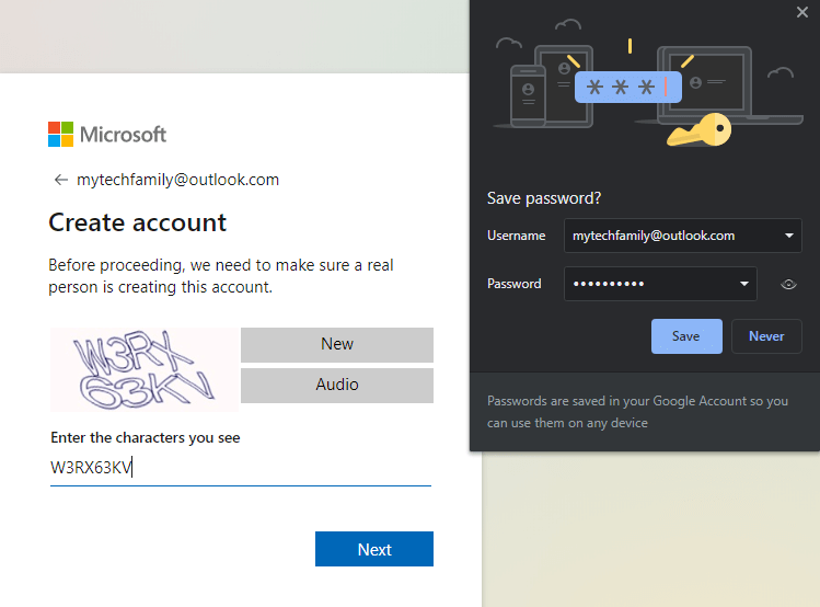 Confirm Capcha and save password