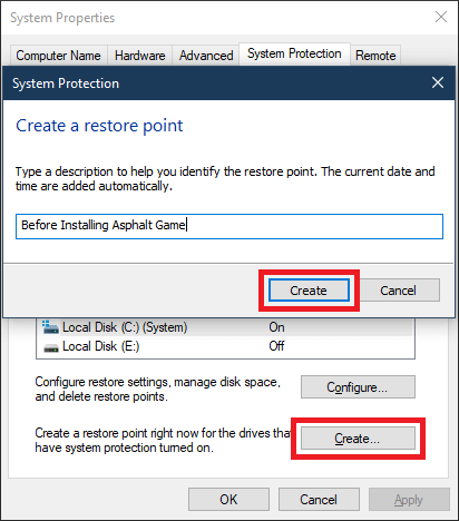 Create system restore