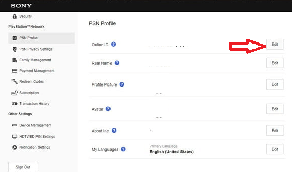 Edit PSN Name at PSN Profile