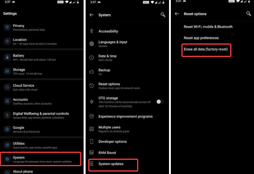Erase All Data Factory Reset