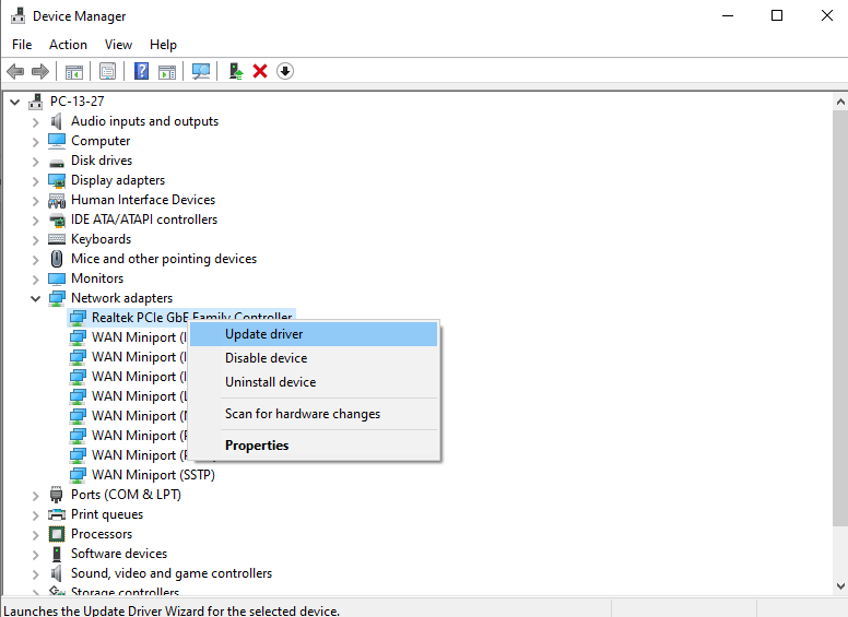 Go to Update Driver in Device Manager