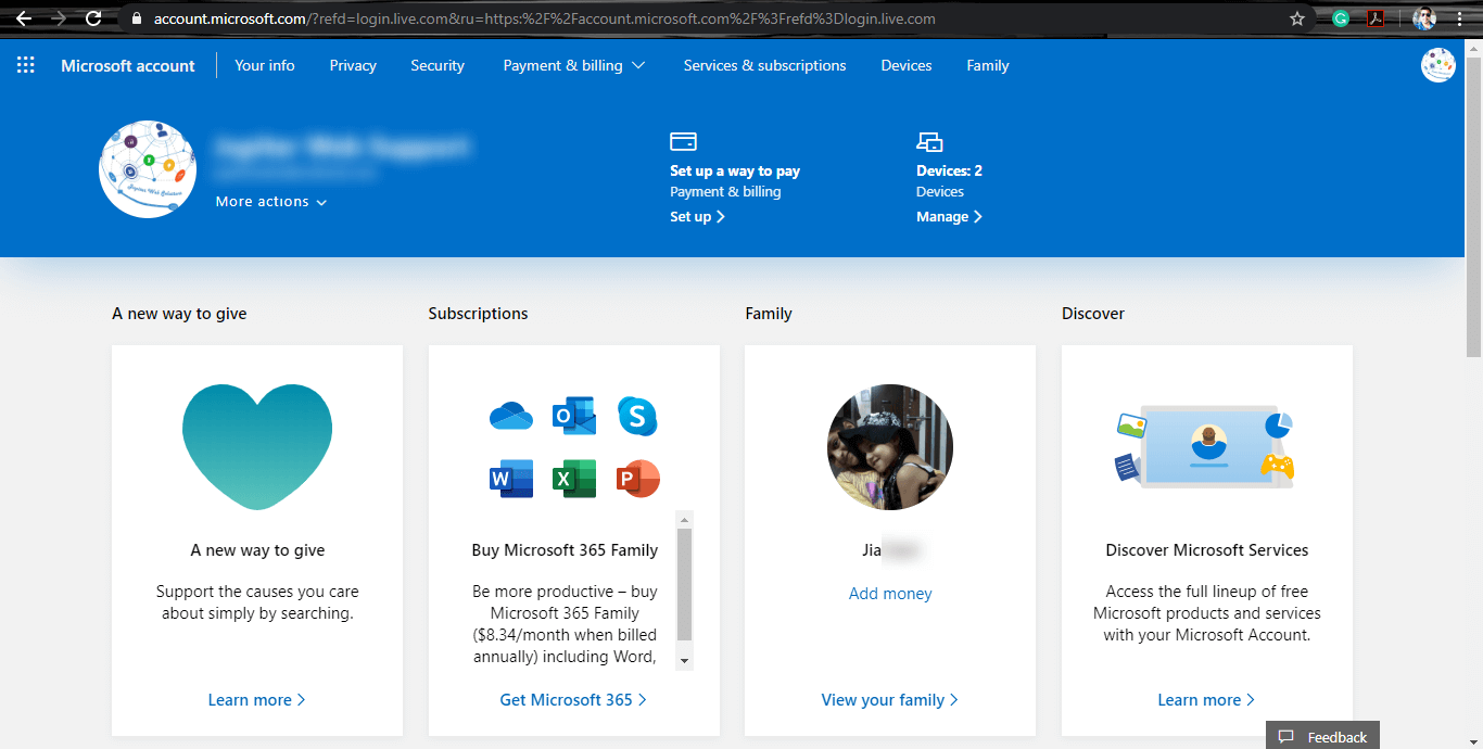 Microsoft Account Dashboard