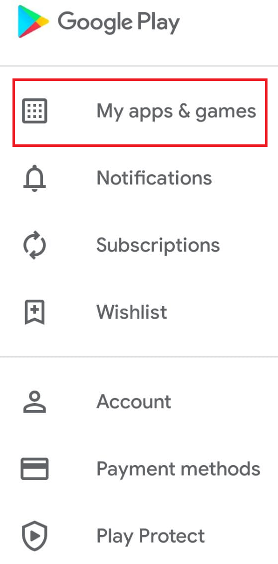 My apps and games Option on Google Play Store