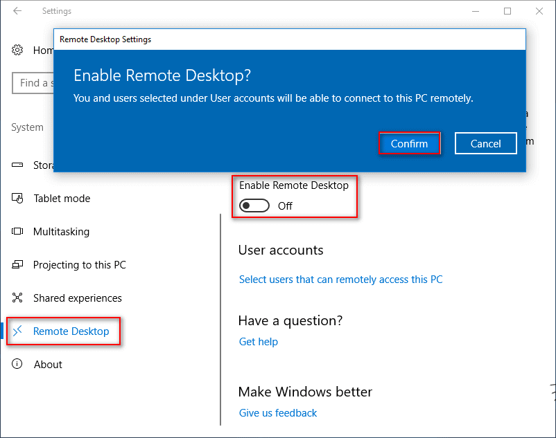 Remote Desktop in Windows 10