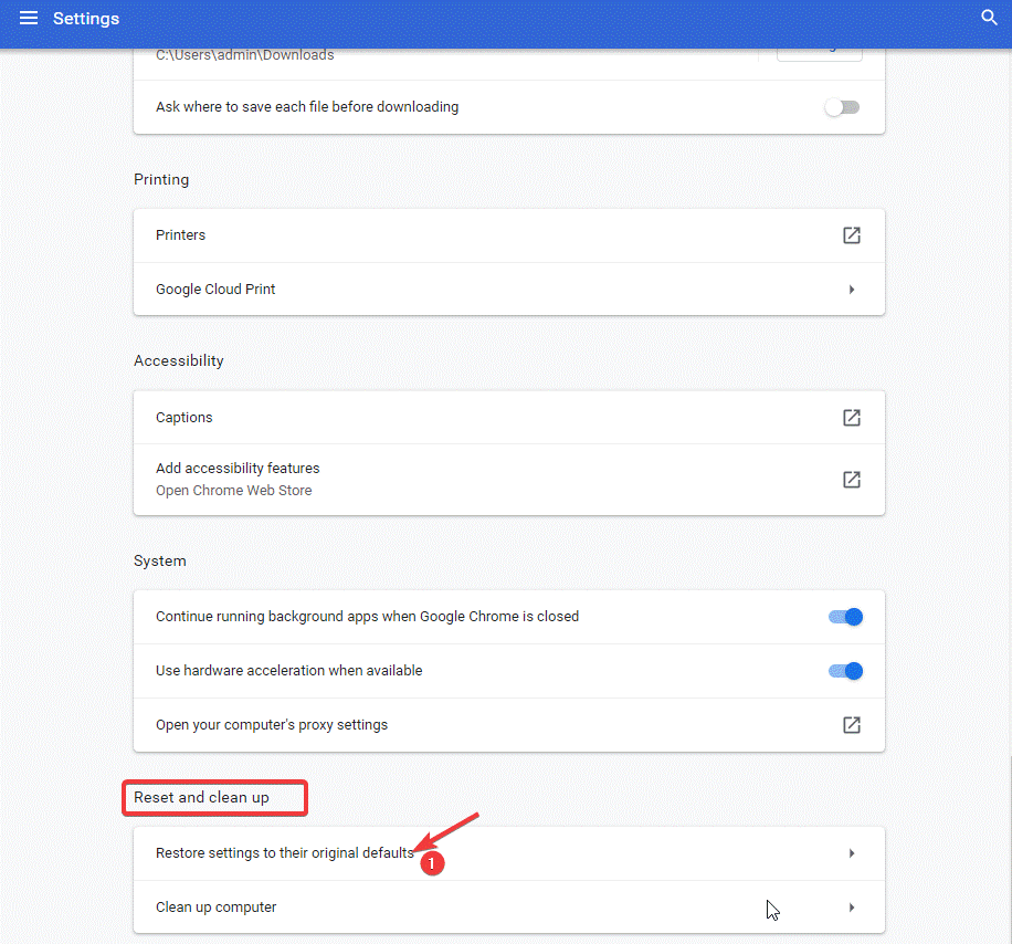 Reset and cleanup in setting of browser