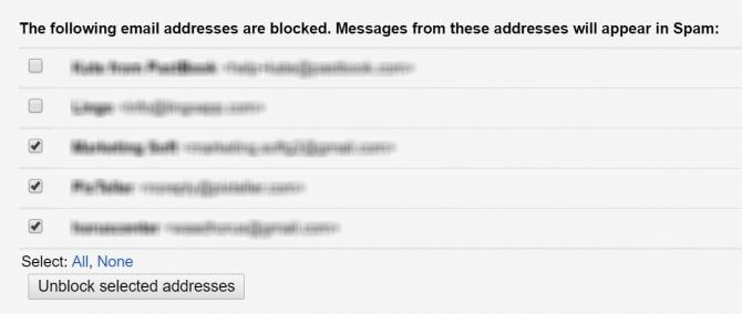 Selct Email Address to Unblock