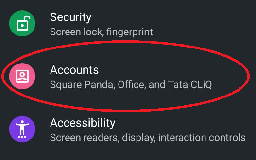 Tap on Accounts Setting