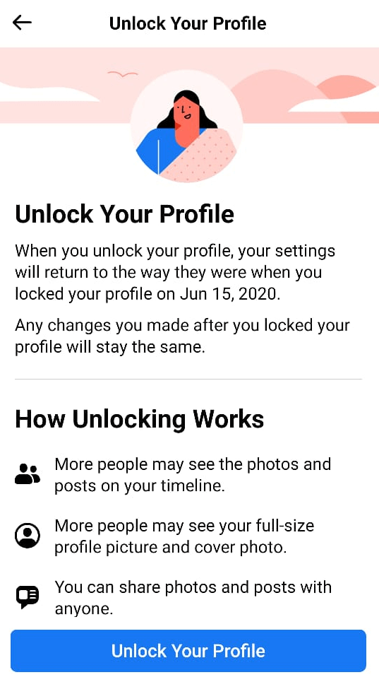 To unlock Profile tap on Unlock Your Profile button