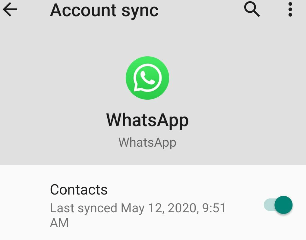 Toggle on button of contacts to sync