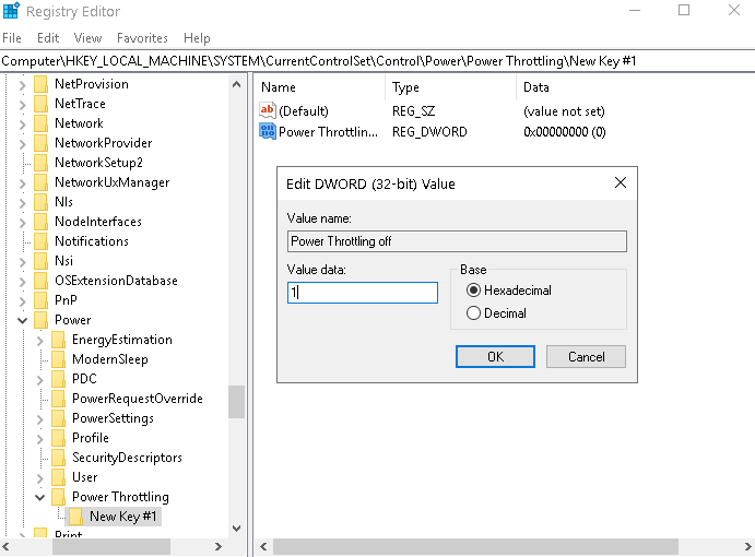 Using Registry For Power Throttling in Windows 10