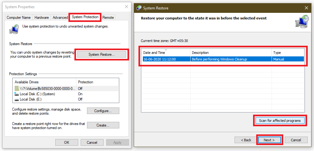Windows system restore