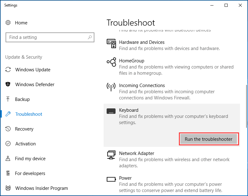 backspace key not working
