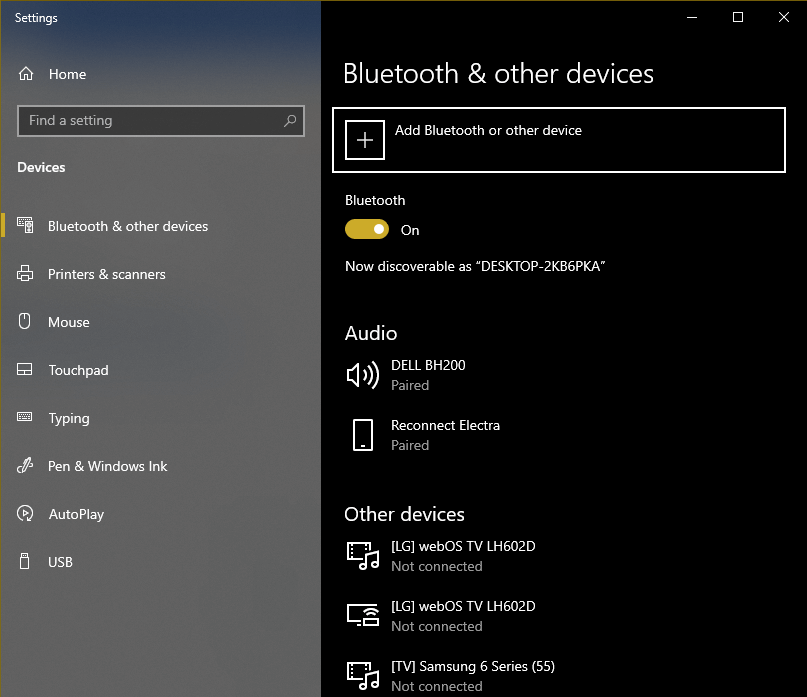 Bluetooth pairing settings
