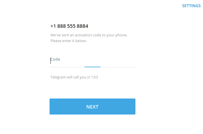Confirm your number by code on telegram