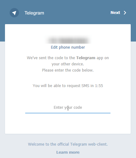 Enter code to verify your number on telegram