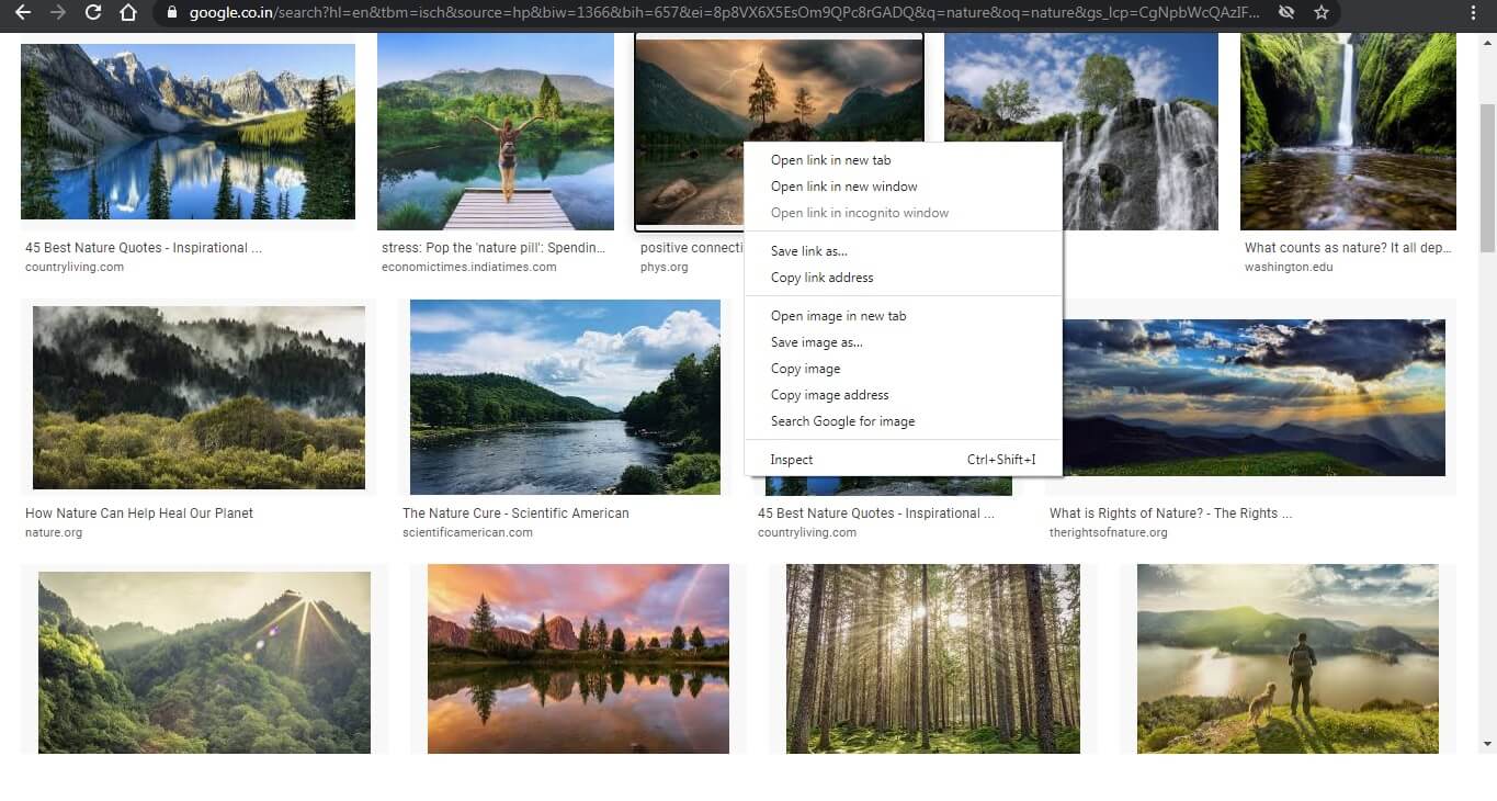 How to use right-click context menu in the image search