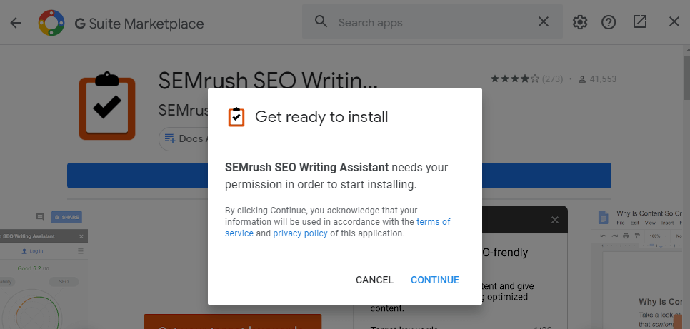 Install SEMrush SEO writing Assistant