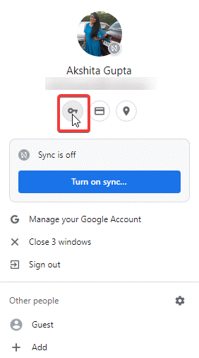 Key icon on Chrome Profile