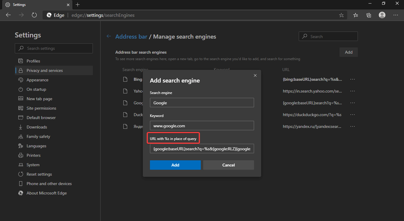 Manage search engines 2