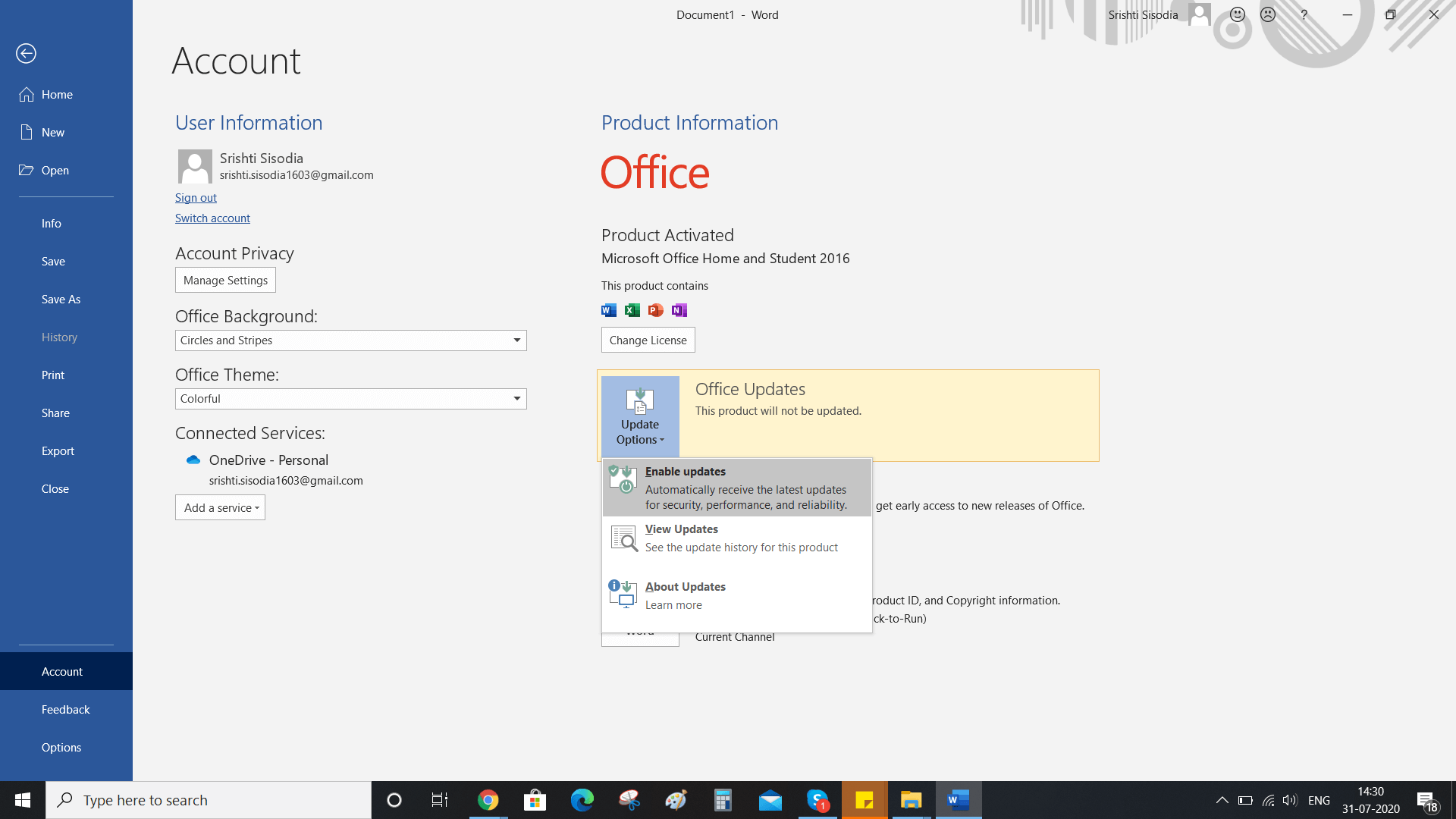 enable updates ms office