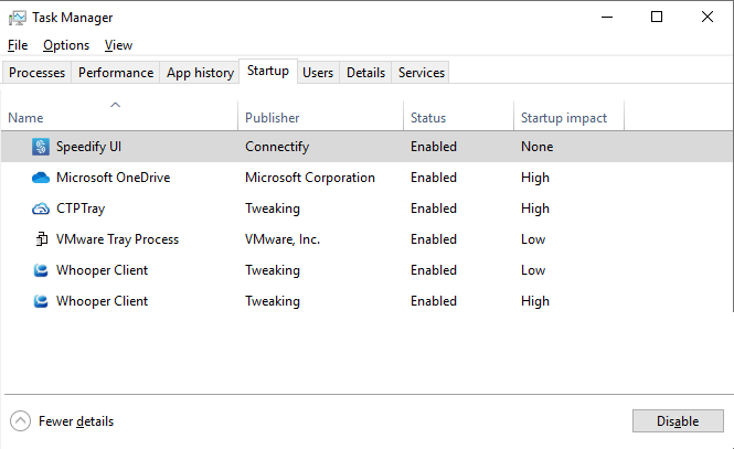 Taskmanager Startup Tab