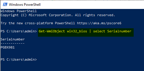 Type Command to find serial number