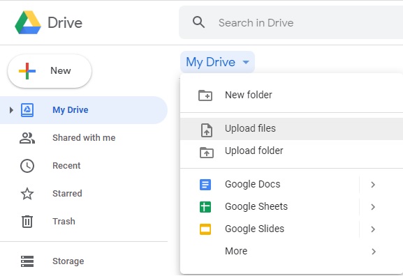Google drive option