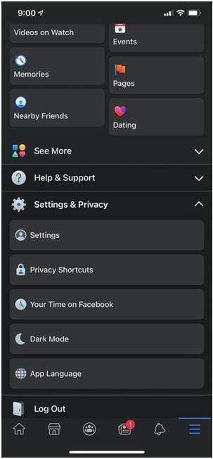 facebook dark mode setting