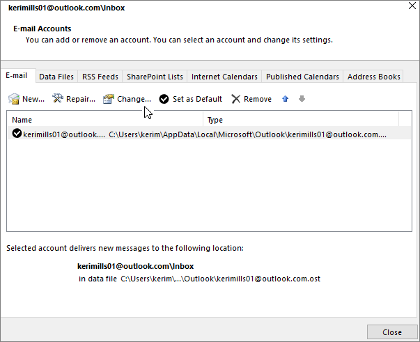how to update password in outlook