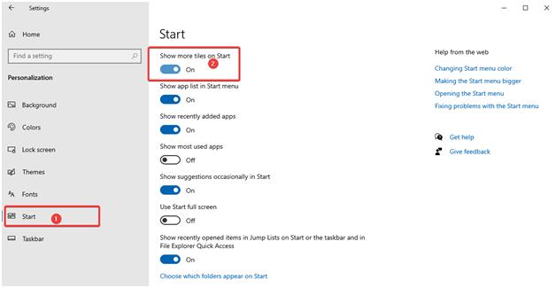 setting start option in windows