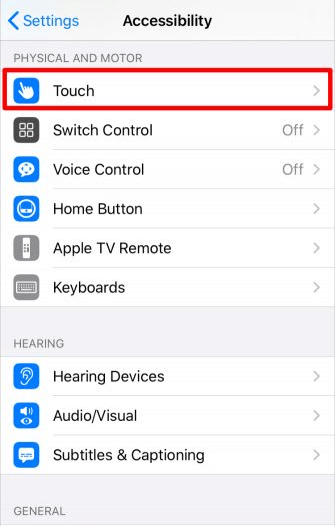 Accessibility go to Touch