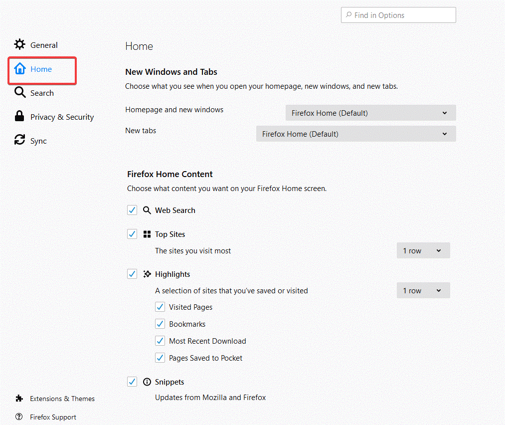 Click Home Tab in Firefox
