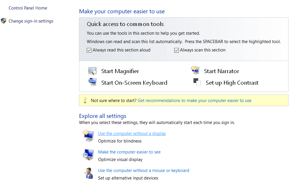Ease Of Access Center