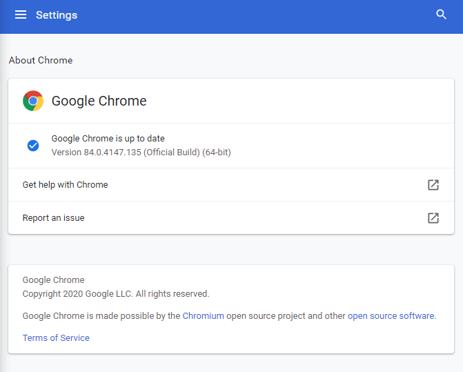 Google Chrome Up to date