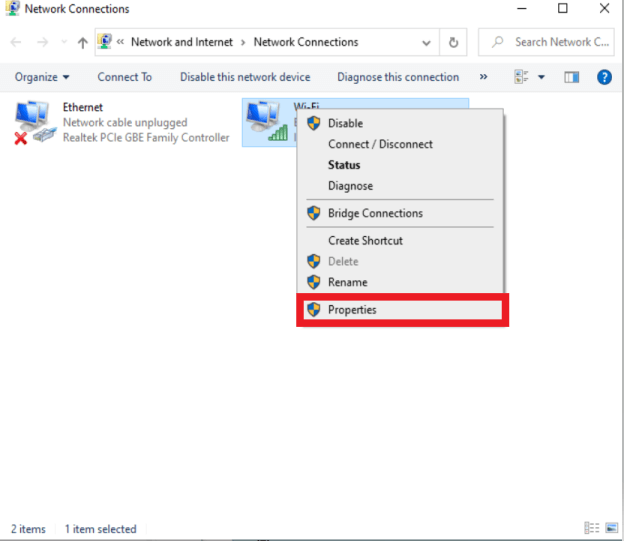 Network Mode _ Click on Properties