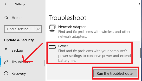 Run Windows Troubleshooter for Power
