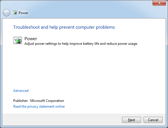 Start Power Troubleshooter