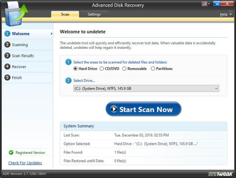 Start Scan Now - Advanced Disk Recovery