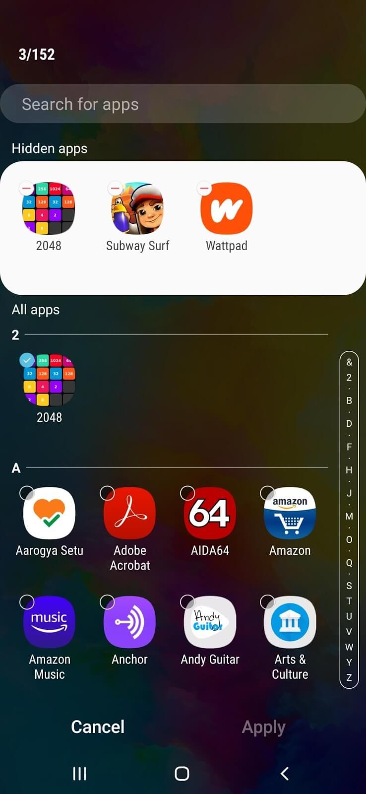 Using The Hide Apps Option