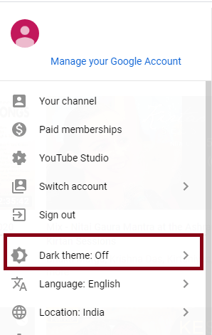 YouTube Dark Mode on Web