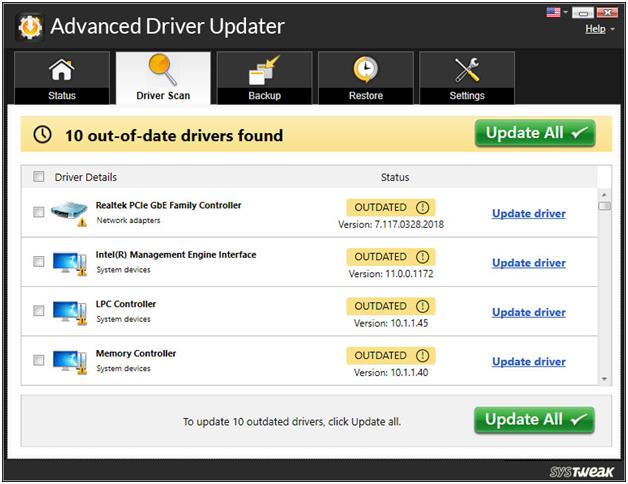 advanced driver updater setting