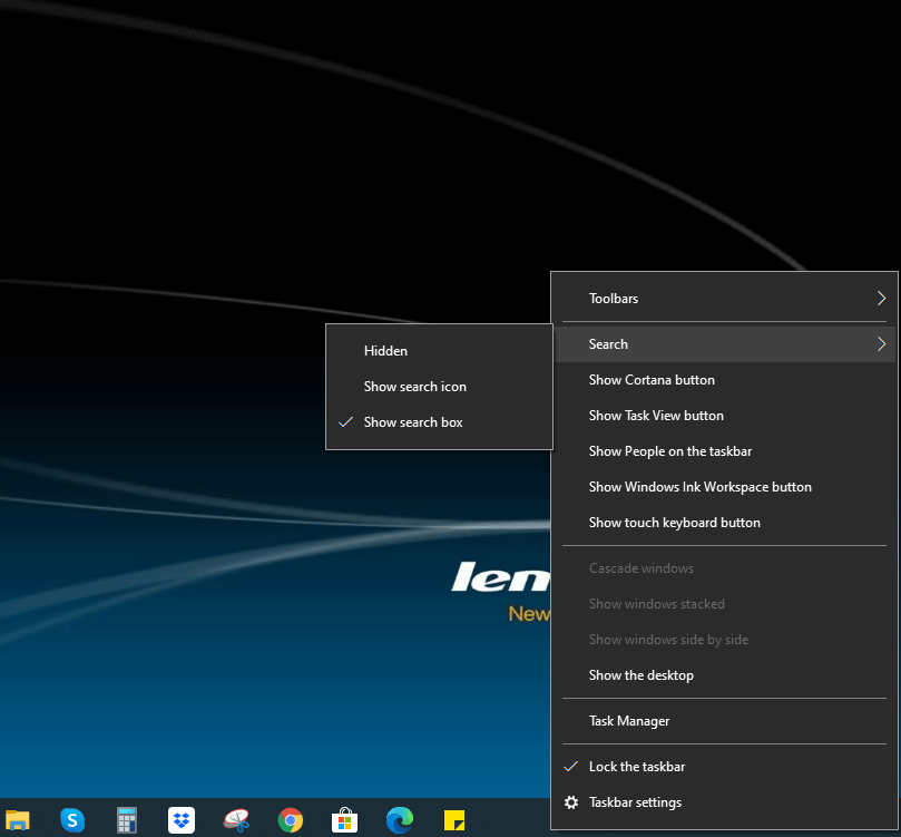 search bar missing windows 10