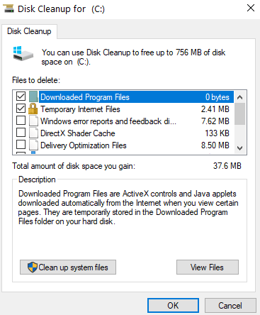 Disk Cleanup on windows 10