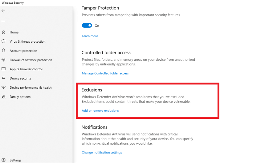 Exclusion To Your Security Software