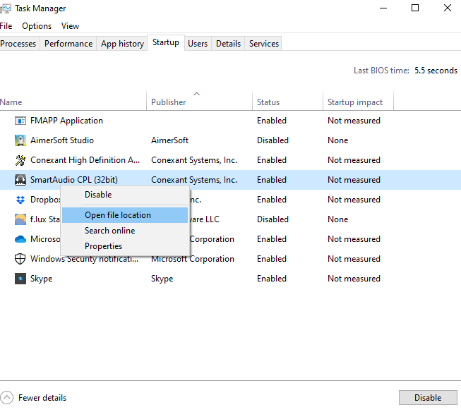 Open File location in the Task manager