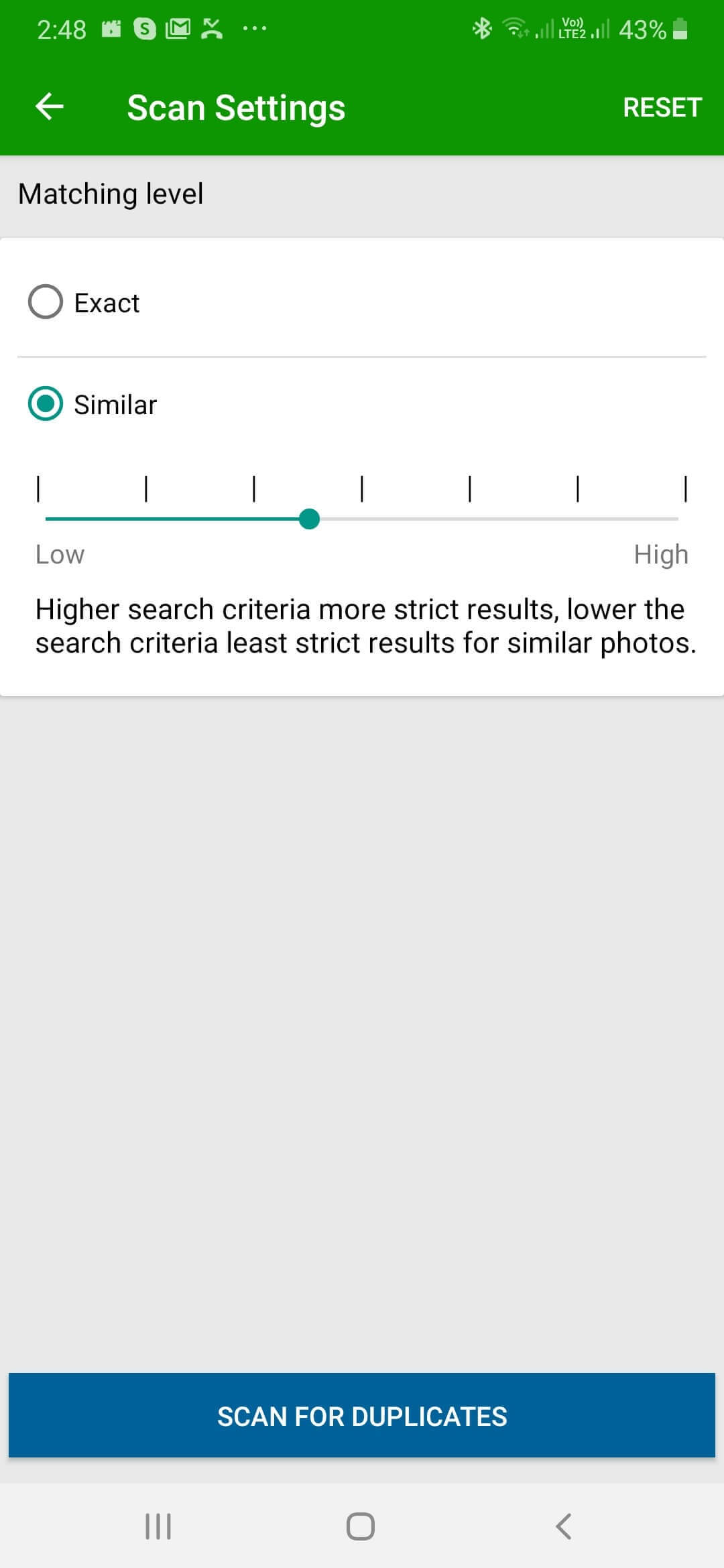 Scan Settings of Duplicate Photos Fixer pro