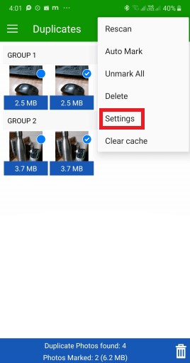 Settings of Duplicate photos Fixer