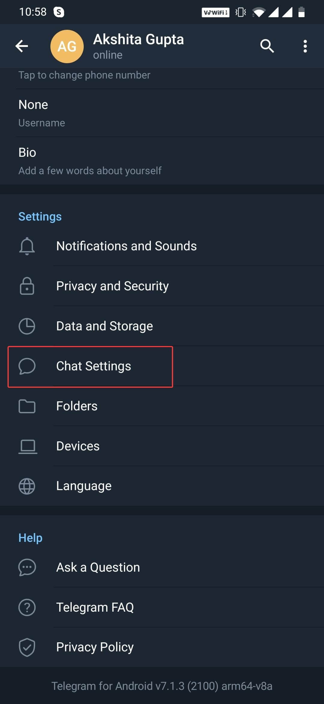 Chat Setting on Telegram Setting